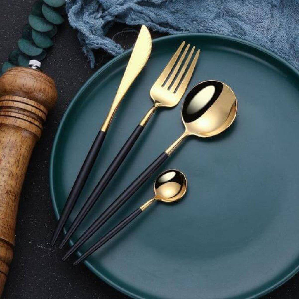 Two-Tone Handle Gold Cutlery Set - 30 Piece Flatware