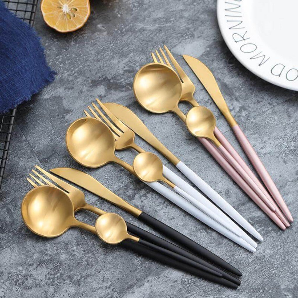 Two-Tone Handle Gold Cutlery Set - 30 Piece Flatware