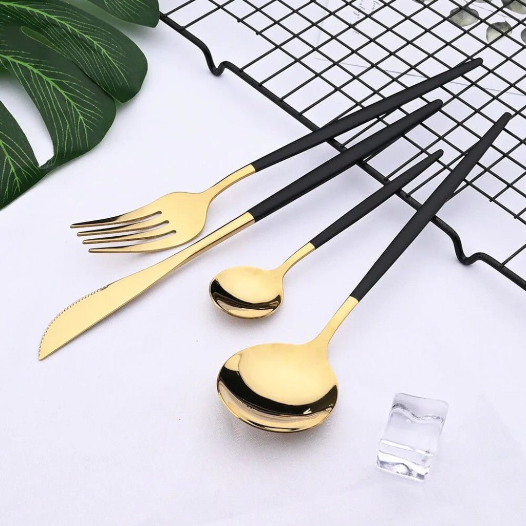 Two-Tone Handle Gold Cutlery Set - 30 Piece Flatware