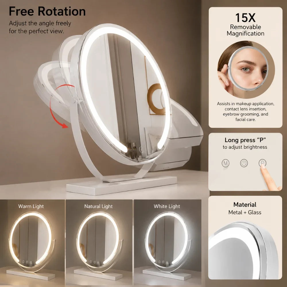 Vanity Makeup Mirror 15x Magnification Touch with LED Lights