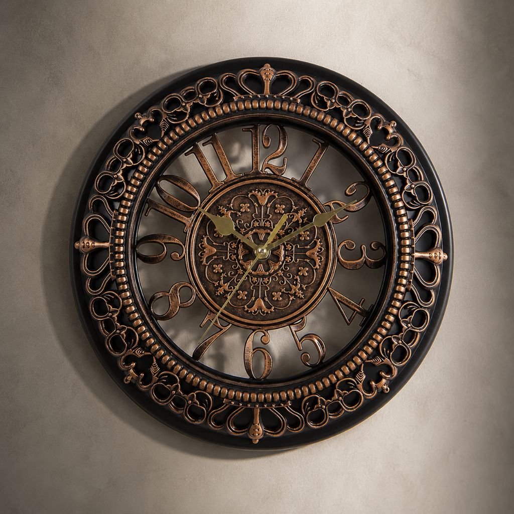 Vintage Antique European Metal Open-Face Wall Clock