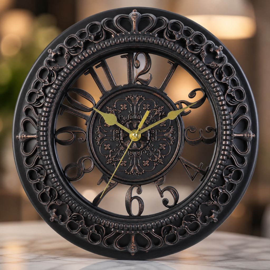 Vintage Antique European Metal Open-Face Wall Clock