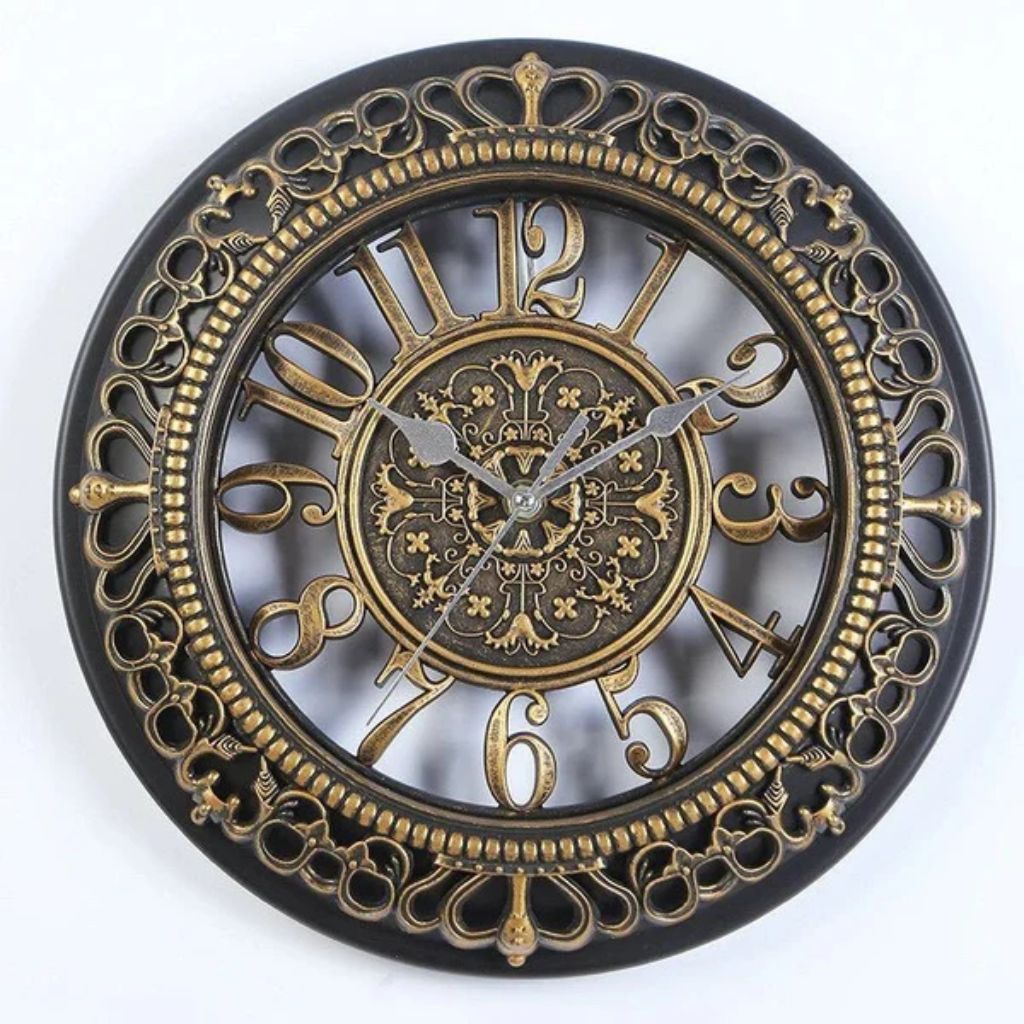 Vintage Antique European Metal Open-Face Wall Clock