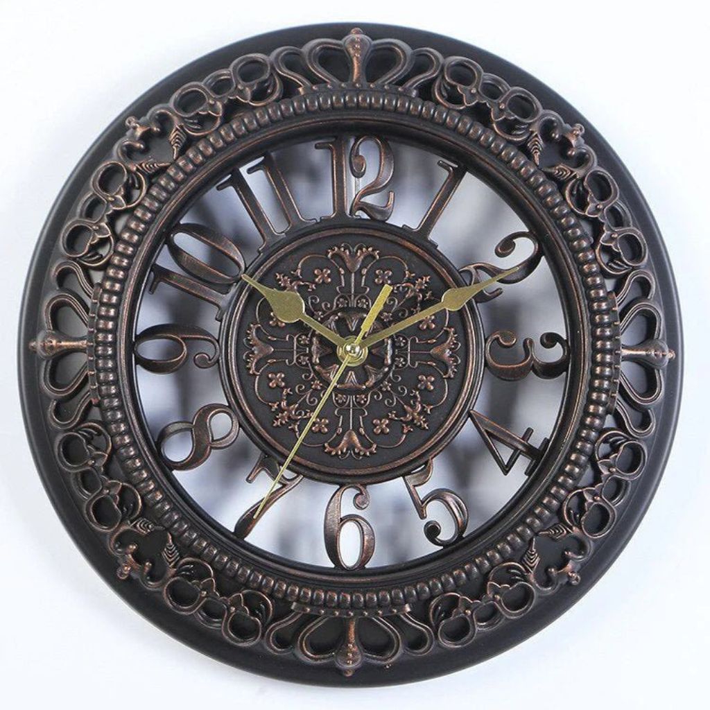 Vintage Antique European Metal Open-Face Wall Clock