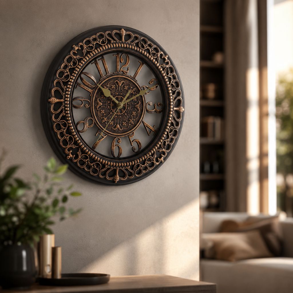 Vintage Antique European Metal Open-Face Wall Clock