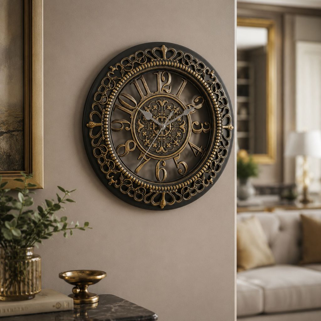 Vintage Antique European Metal Open-Face Wall Clock
