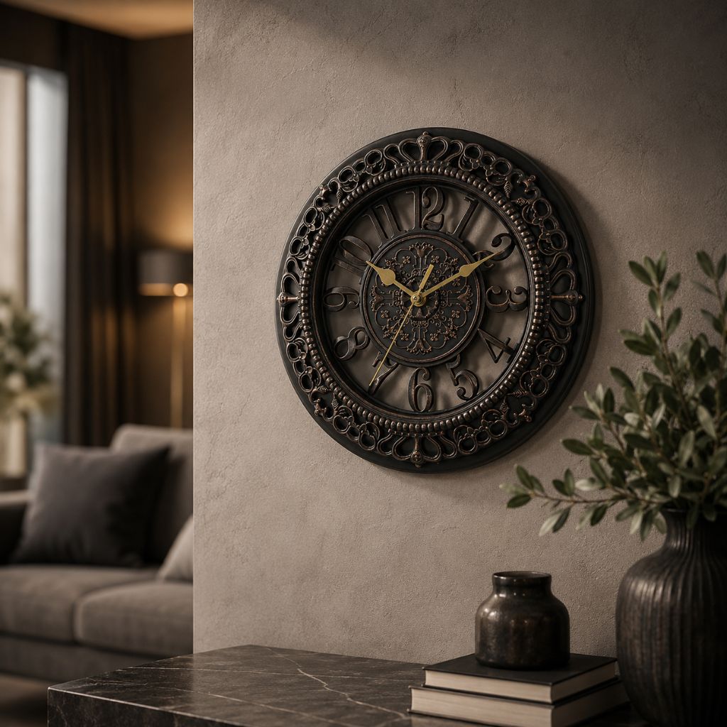 Vintage Antique European Metal Open-Face Wall Clock