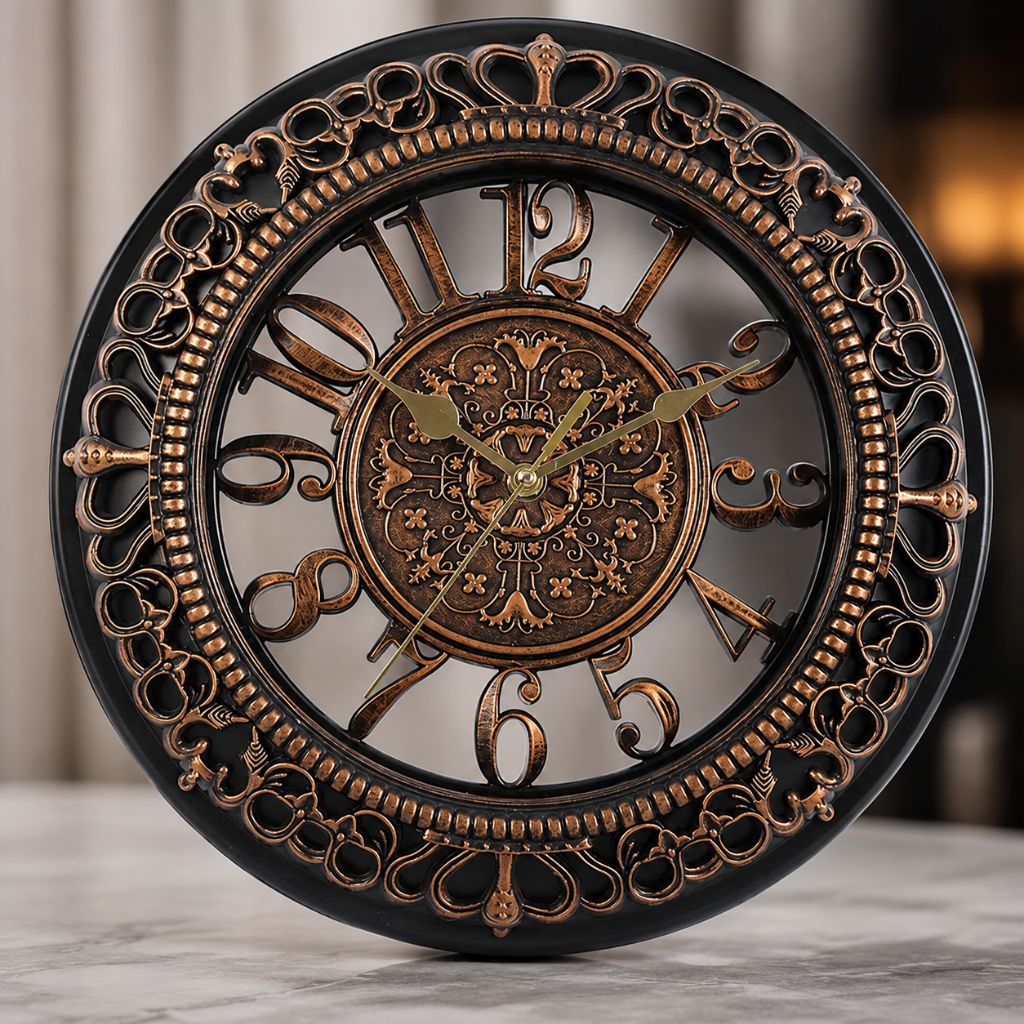 Vintage Antique European Metal Open-Face Wall Clock
