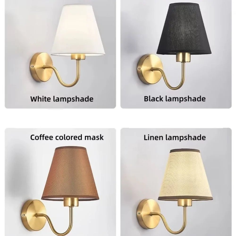 Vintage Curved Arm Metal Wall Sconce with Fabric Conical Shade