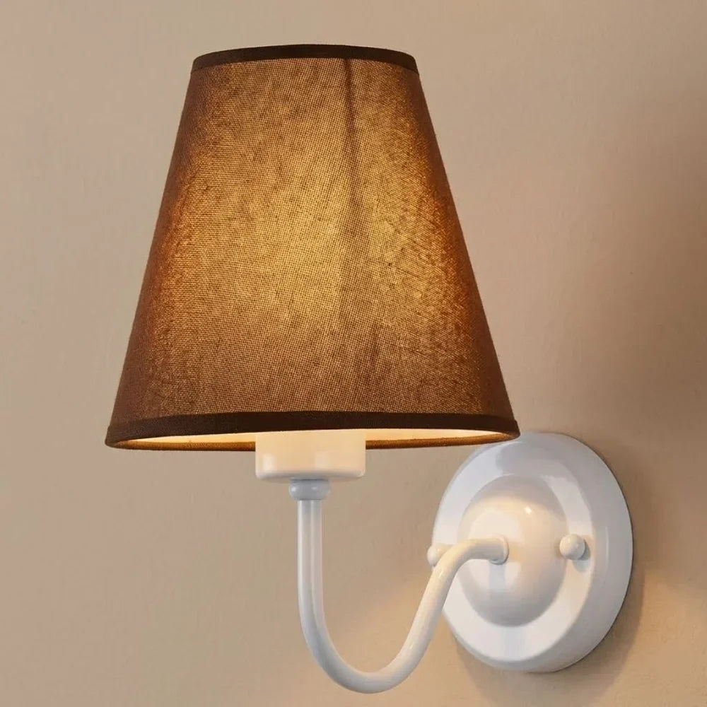 Vintage Curved Arm Metal Wall Sconce with Fabric Conical Shade