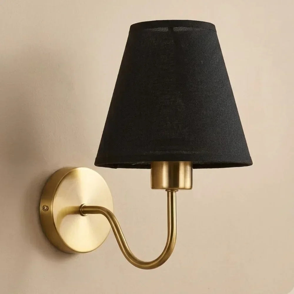 Vintage Curved Arm Metal Wall Sconce with Fabric Conical Shade