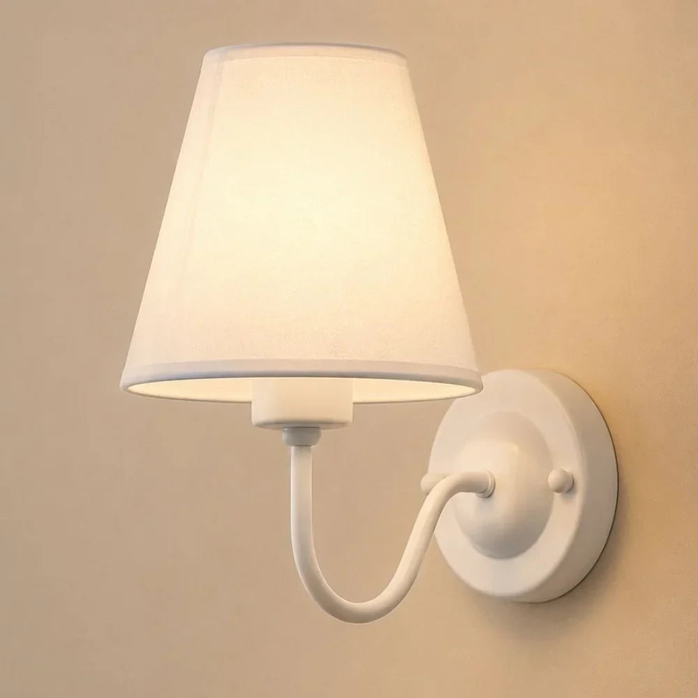 Vintage Curved Arm Metal Wall Sconce with Fabric Conical Shade