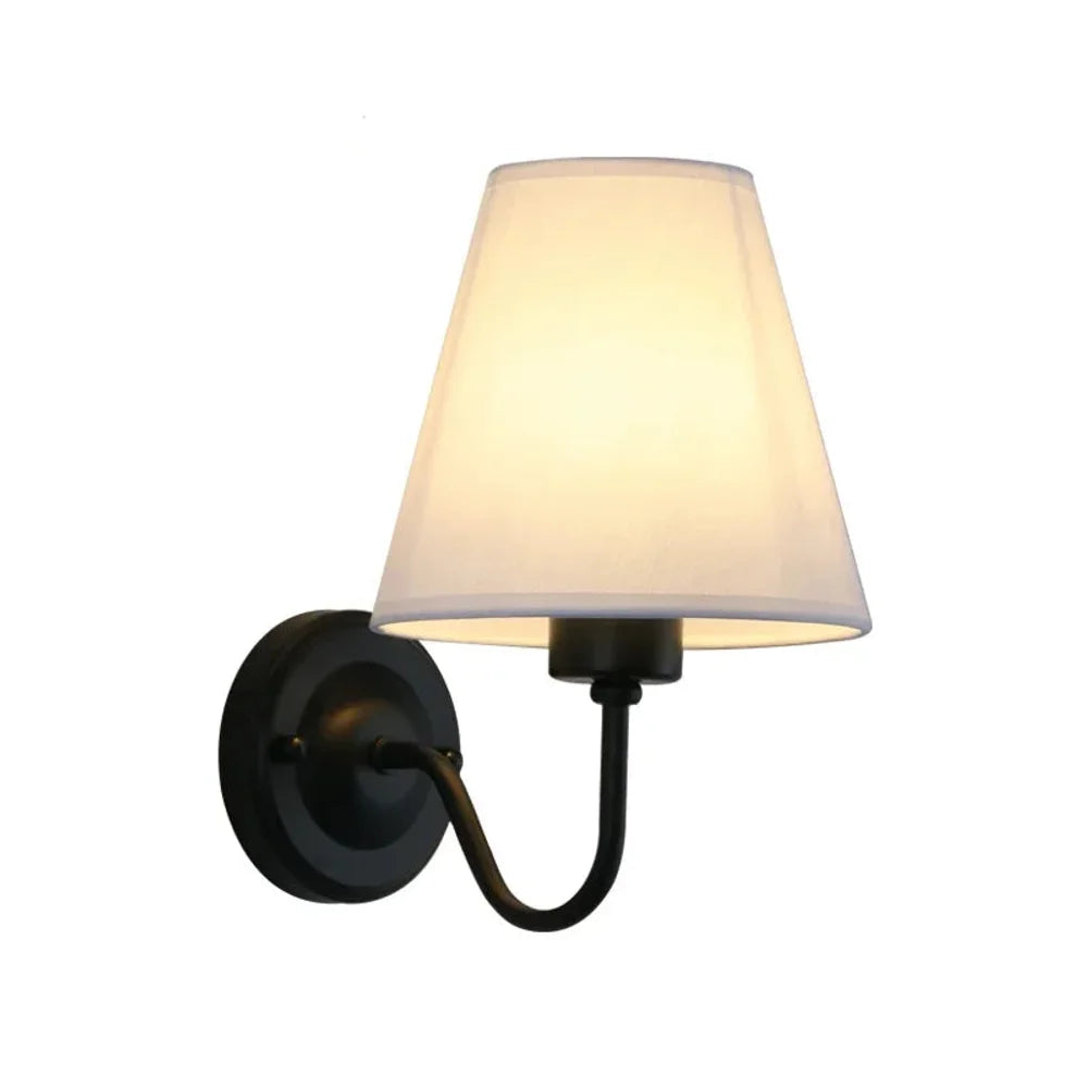 Vintage Curved Arm Metal Wall Sconce with Fabric Conical Shade