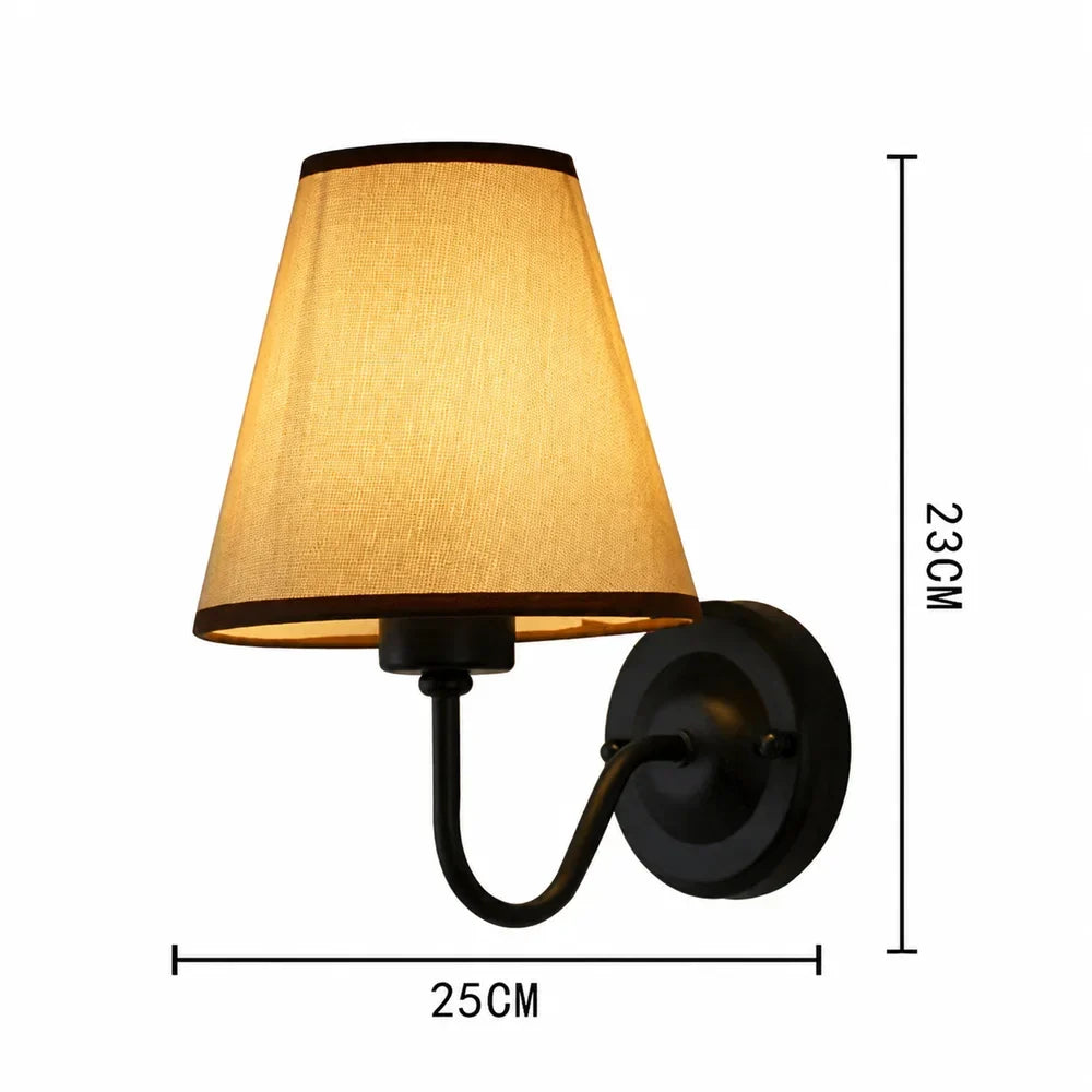 Vintage Curved Arm Metal Wall Sconce with Fabric Conical Shade