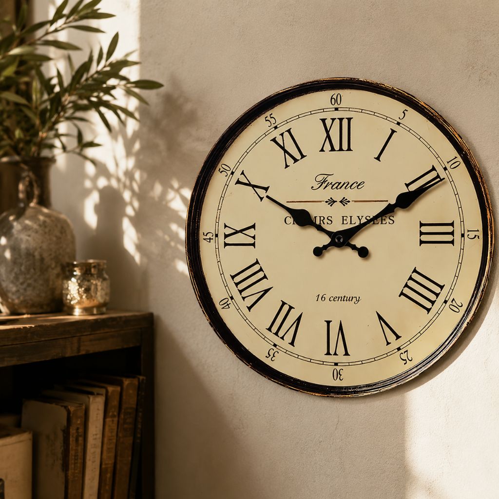 Wall Clock Classic French Design - Silent Quartz Movement