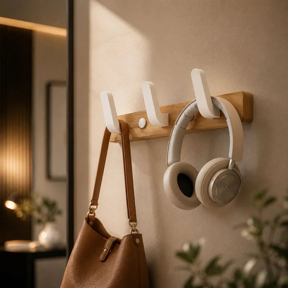 Walnut Wood Wall Hooks Rail - Hooks Coat Hat Hanger
