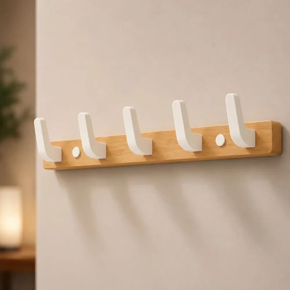 Walnut Wood Wall Hooks Rail - Hooks Coat Hat Hanger
