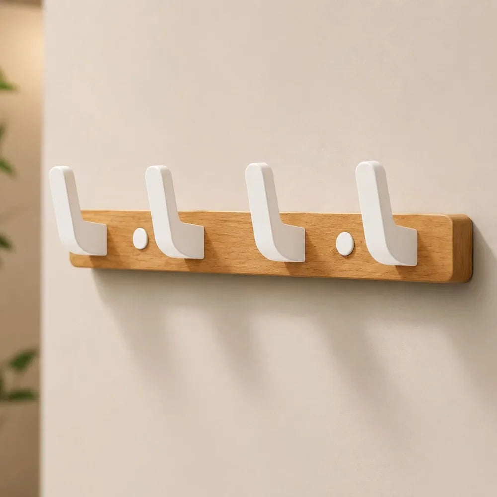 Walnut Wood Wall Hooks Rail - Hooks Coat Hat Hanger