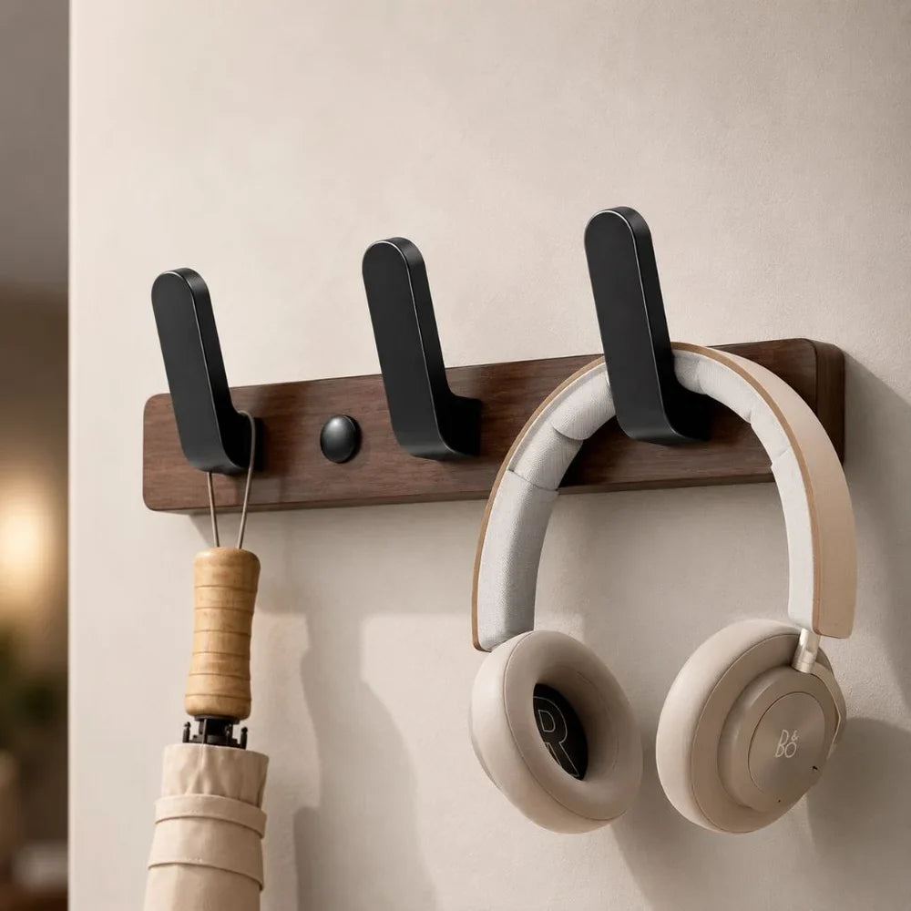 Walnut Wood Wall Hooks Rail - Hooks Coat Hat Hanger