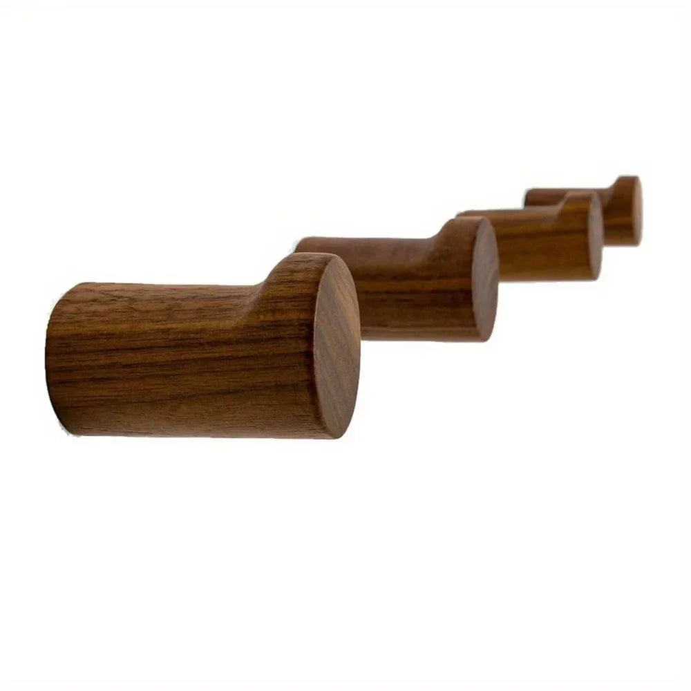 Walnut Wood Wall Hooks Set - Handcrafted Anti-Slip