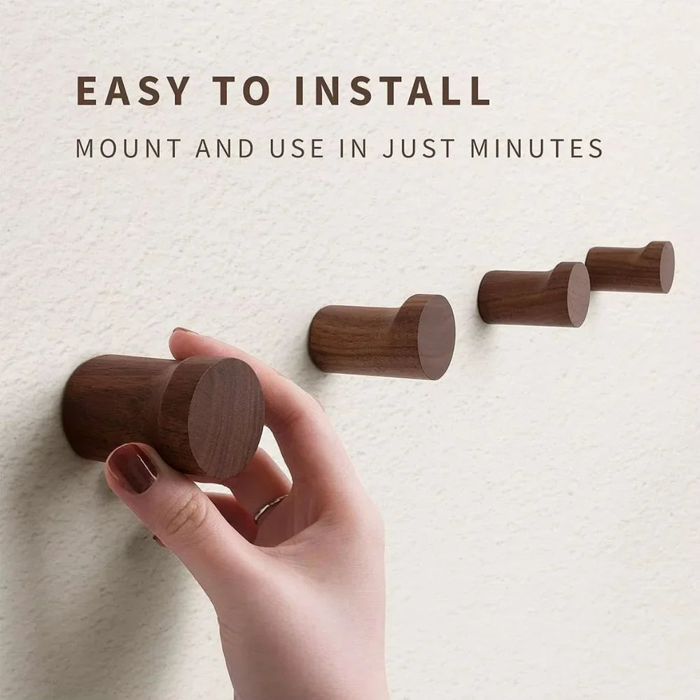 Walnut Wood Wall Hooks Set - Handcrafted Anti-Slip