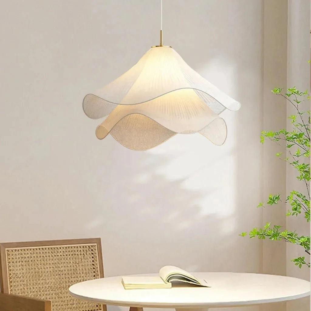 White Fabric Flower LED Pendant Light