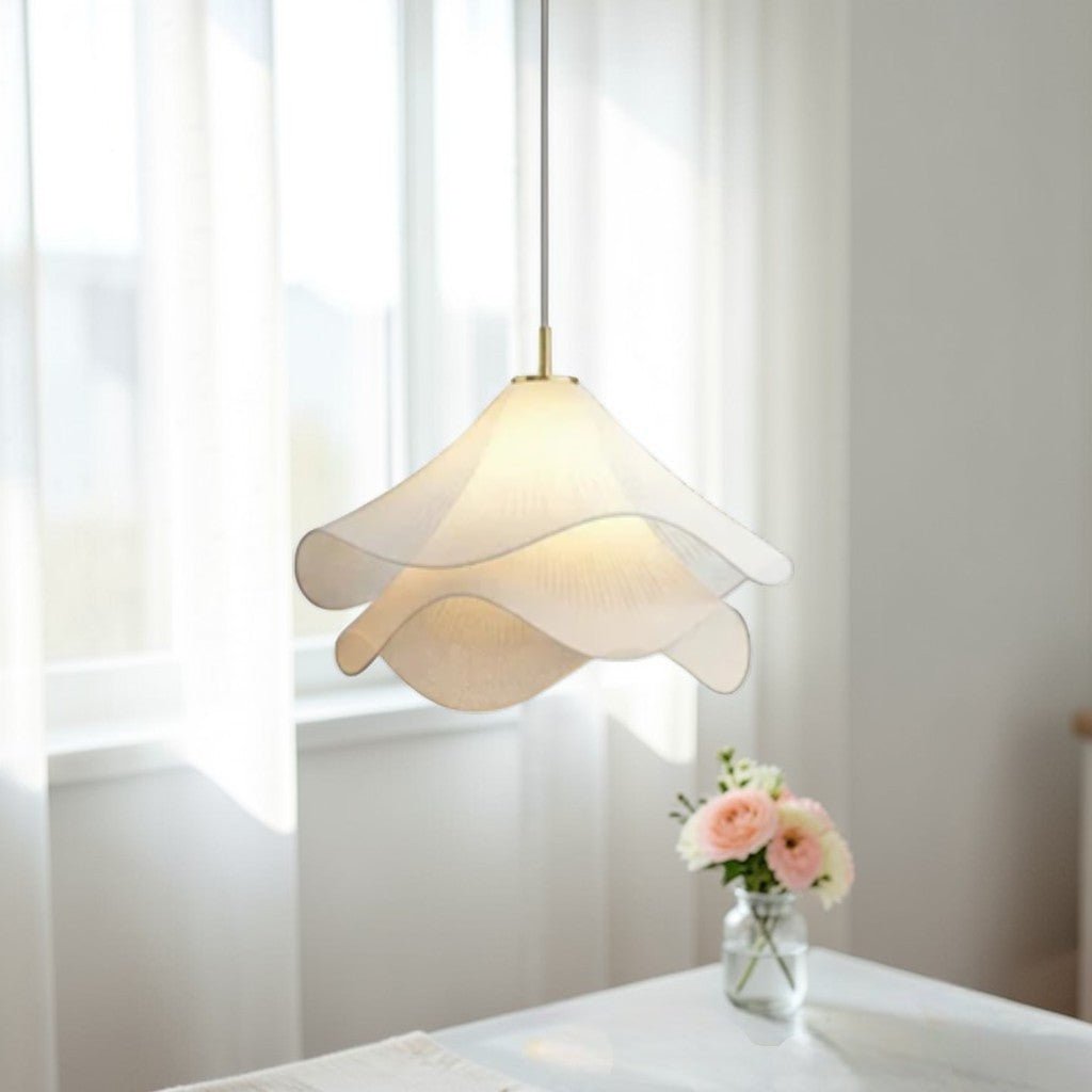 White Fabric Flower LED Pendant Light