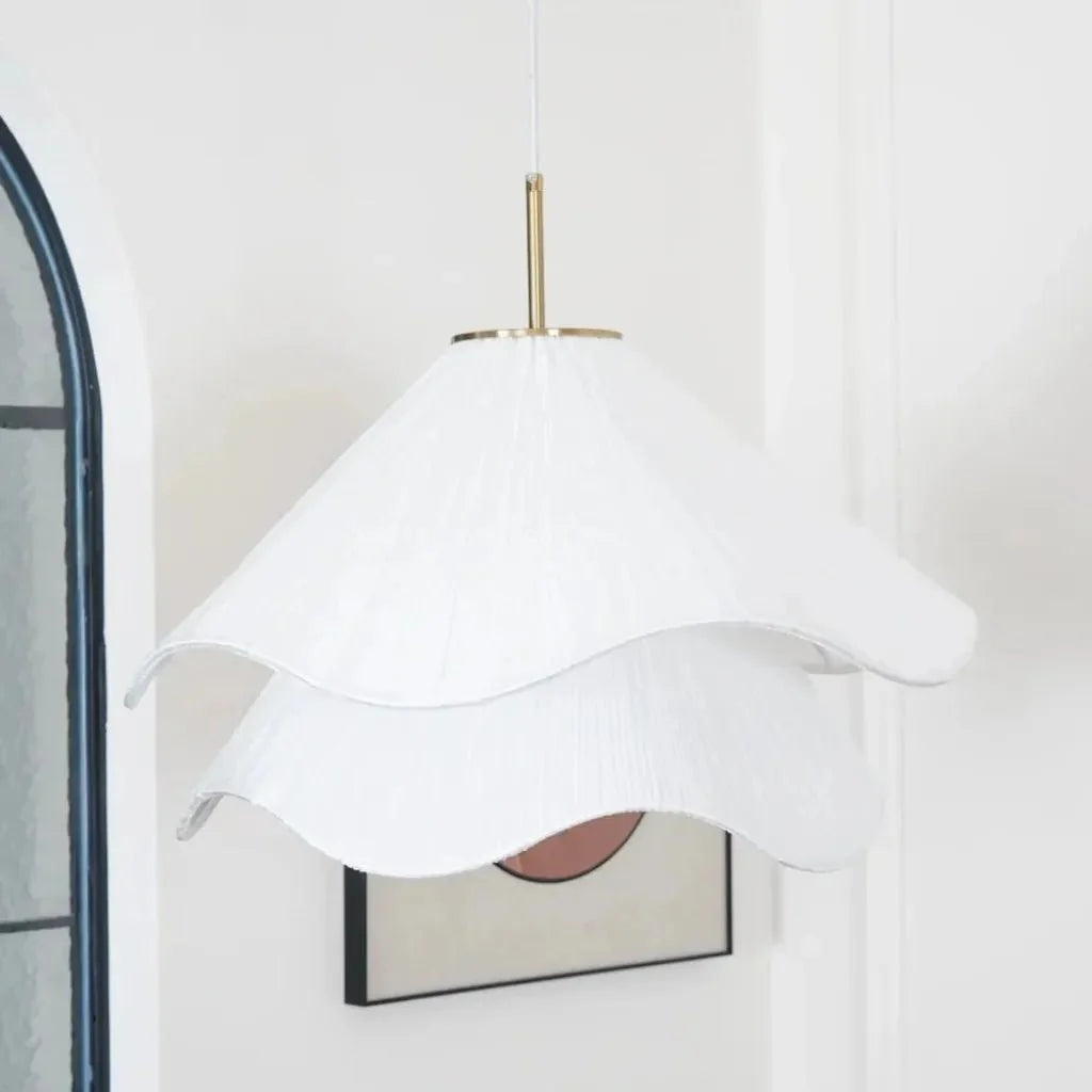 White Fabric Flower LED Pendant Light