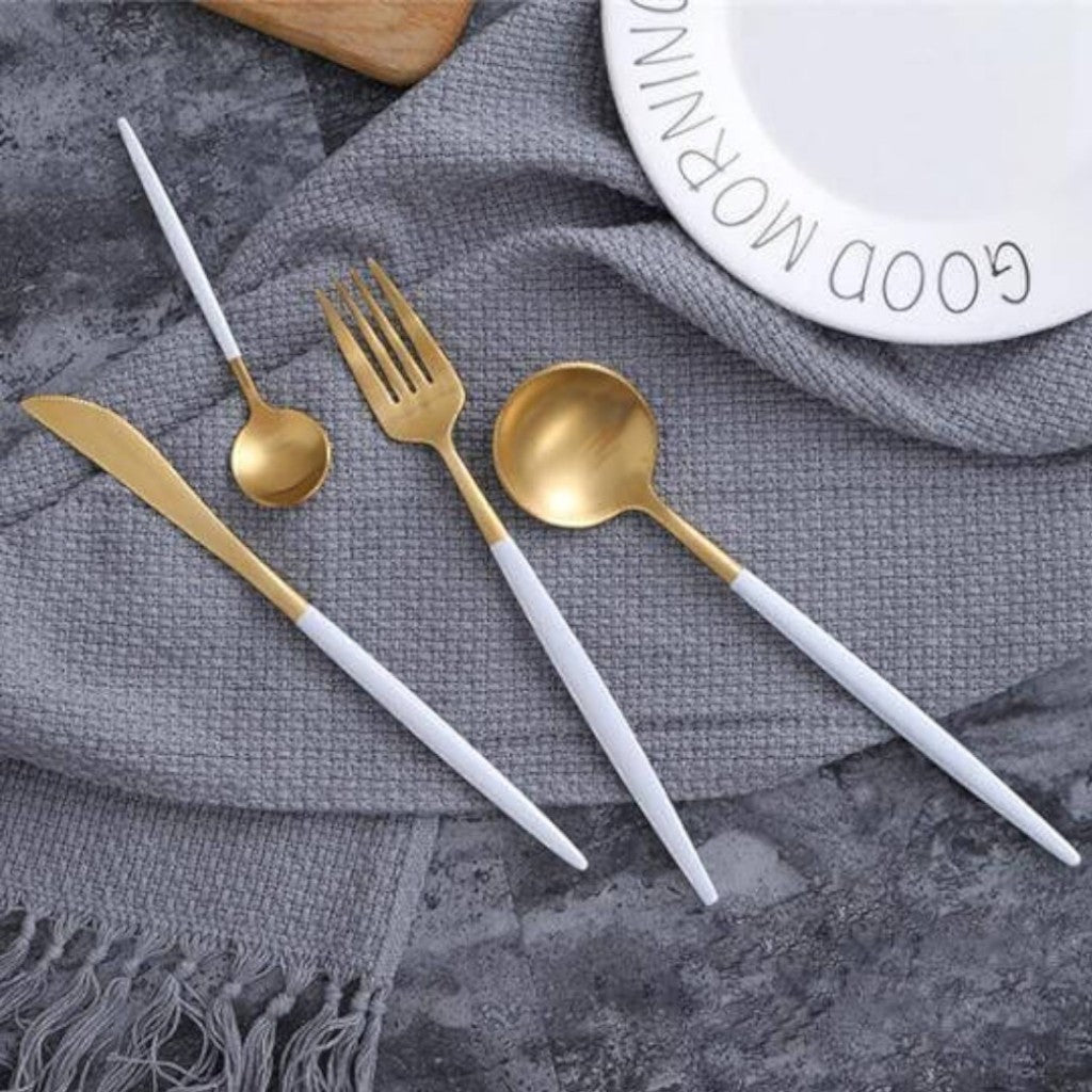 White Gold Cutlery Set - 30 Piece Flatware