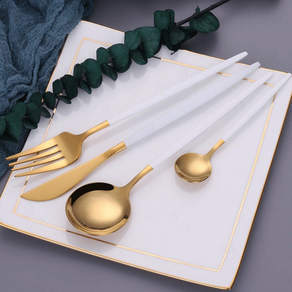 White Gold Cutlery Set - 30 Piece Flatware