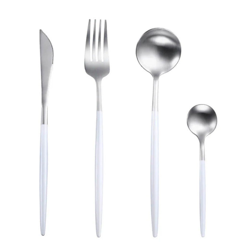 White Silver Cutlery Set - 30 Piece Flatware