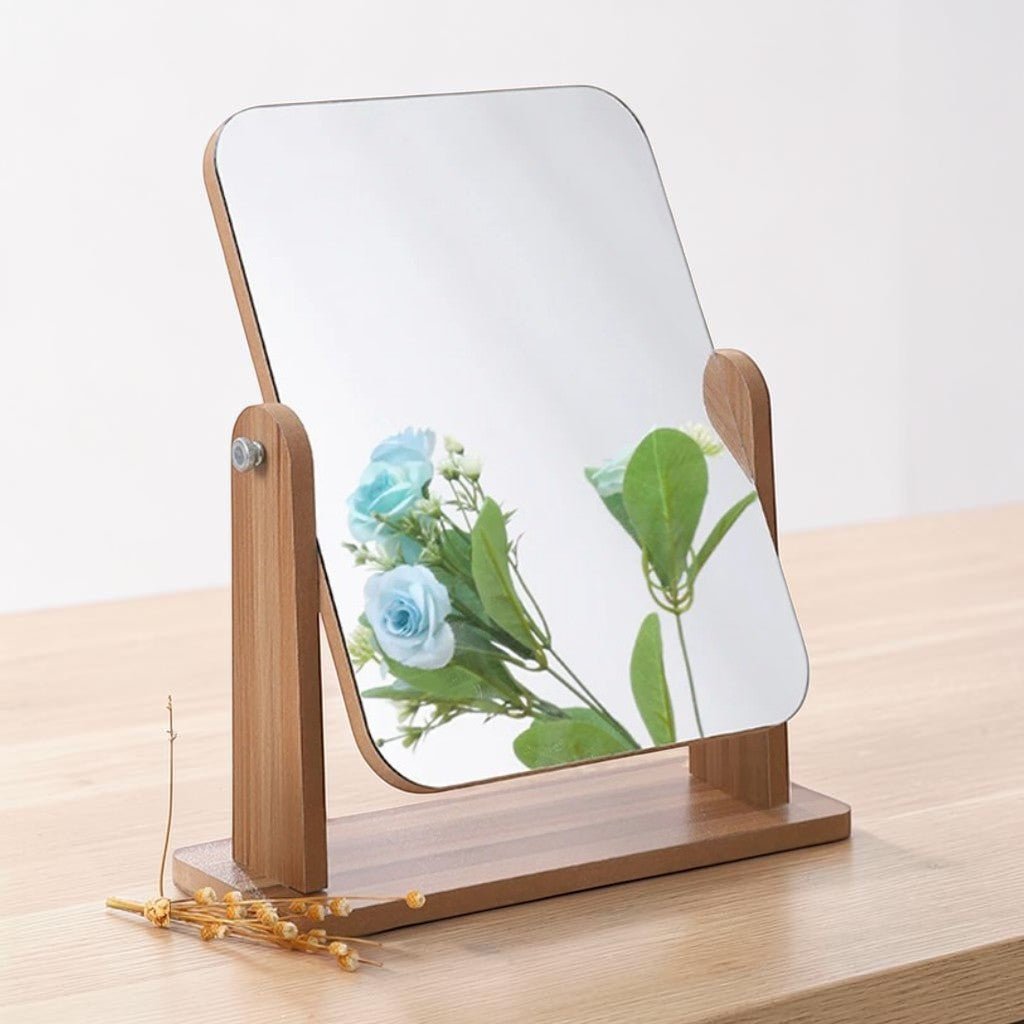 Wooden Vanity Mirror 360° Rotating Compact Makeup Mirror