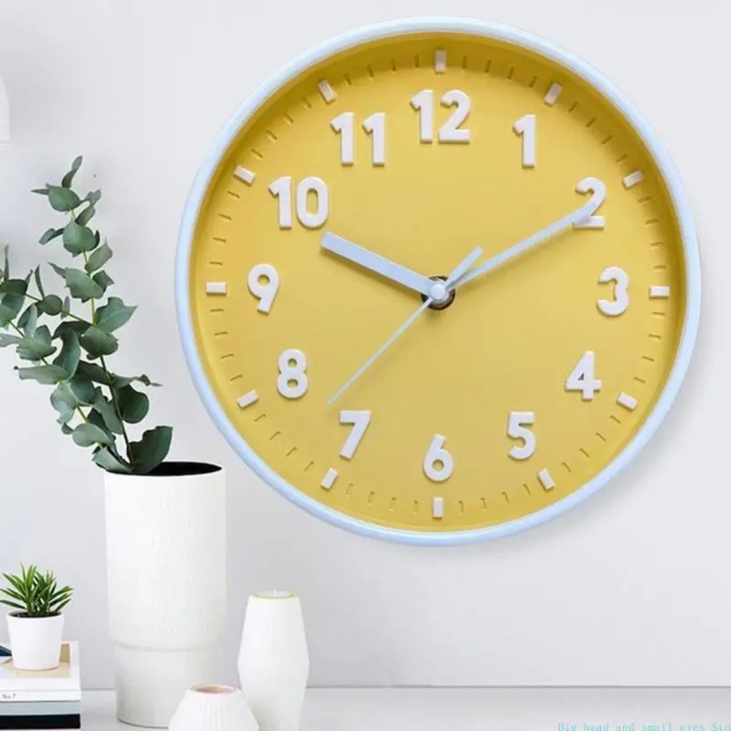 Yellow Silent Wall Clock 8 Inch Candy Colour Modern Analogue