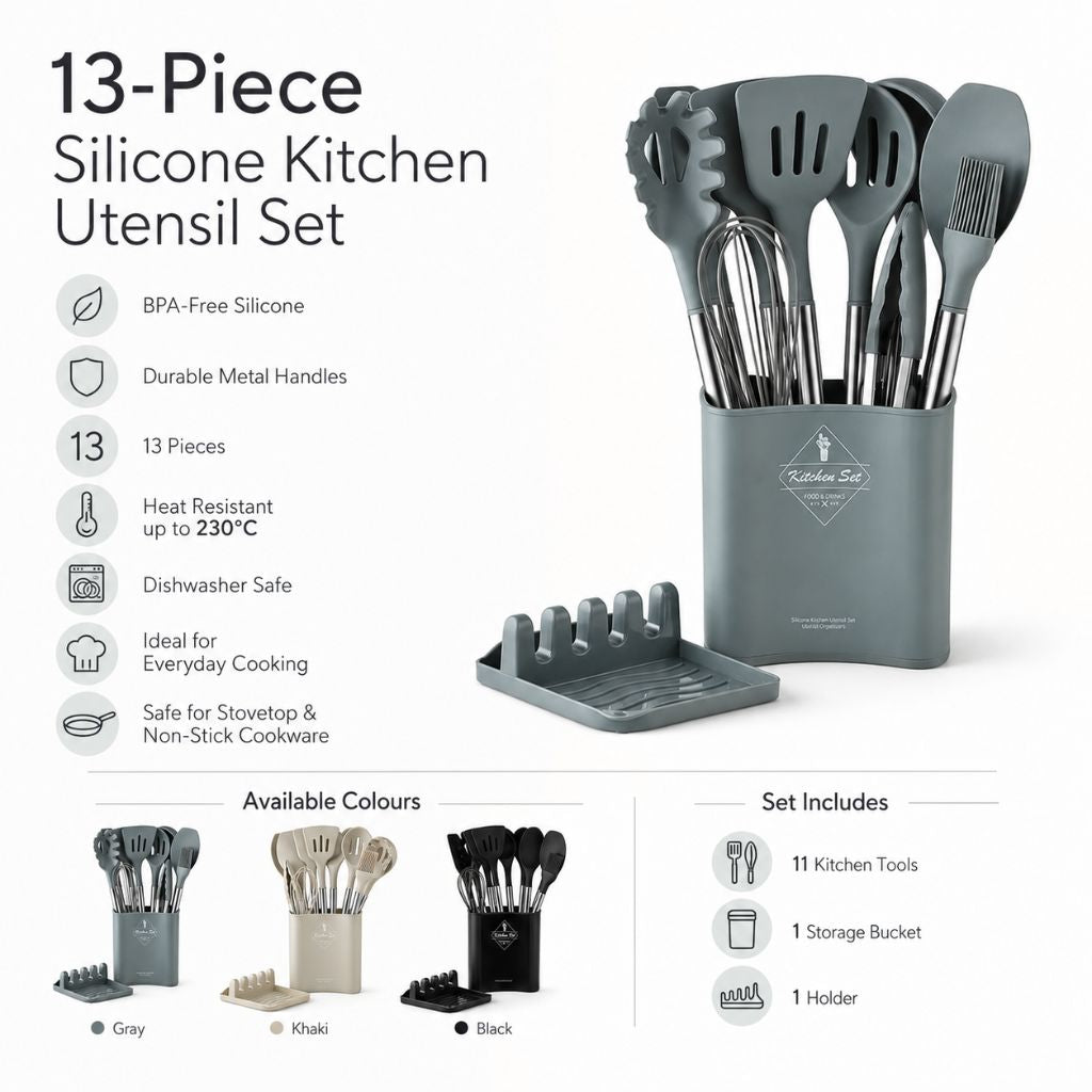 13-Piece Nordic Silicone Kitchen Utensil Set Lattea