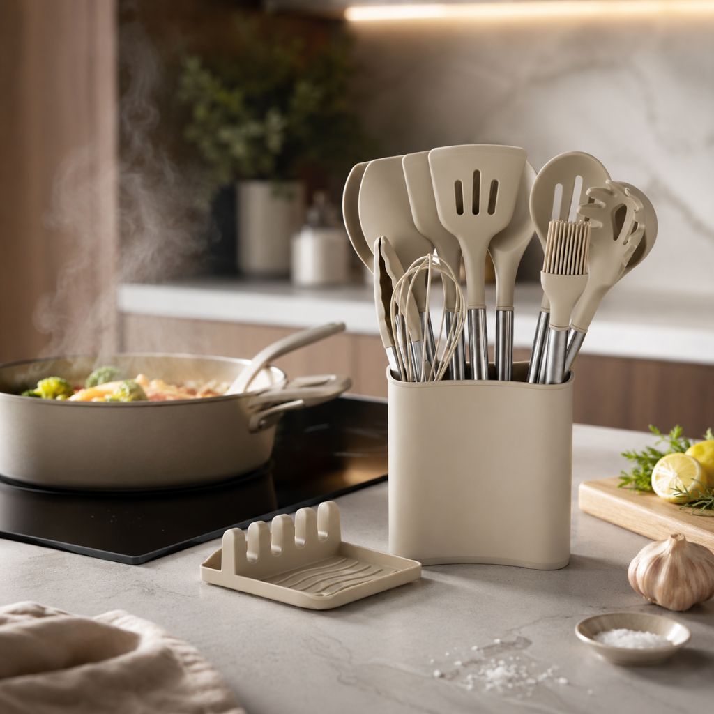 13-Piece Nordic Silicone Kitchen Utensil Set Lattea