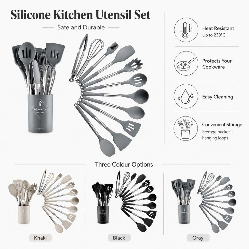 13-Piece Nordic Silicone Kitchen Utensil Set Lattea