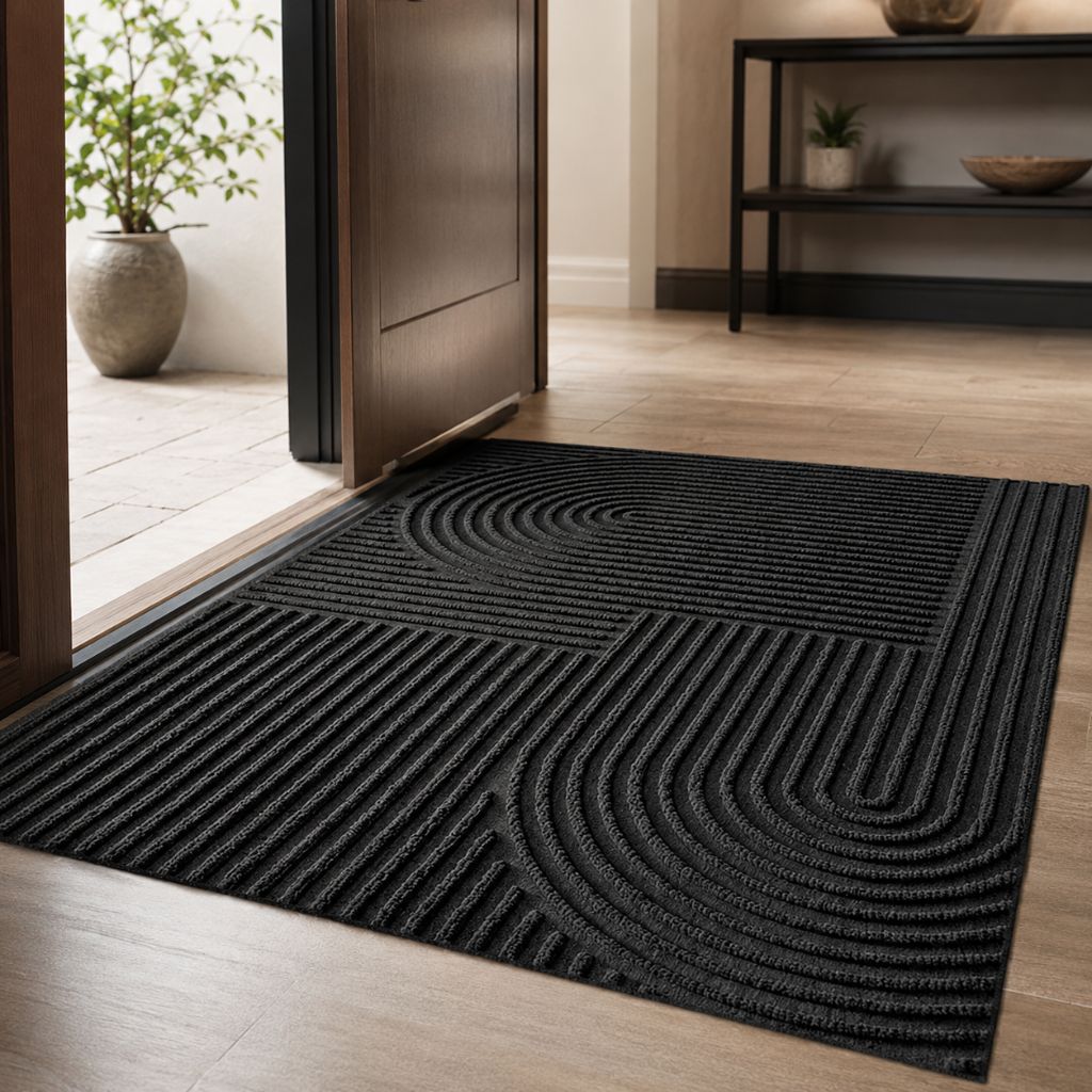 3D Grooved Geometric Doormat Anti-Slip Scraper Entrance Mat
