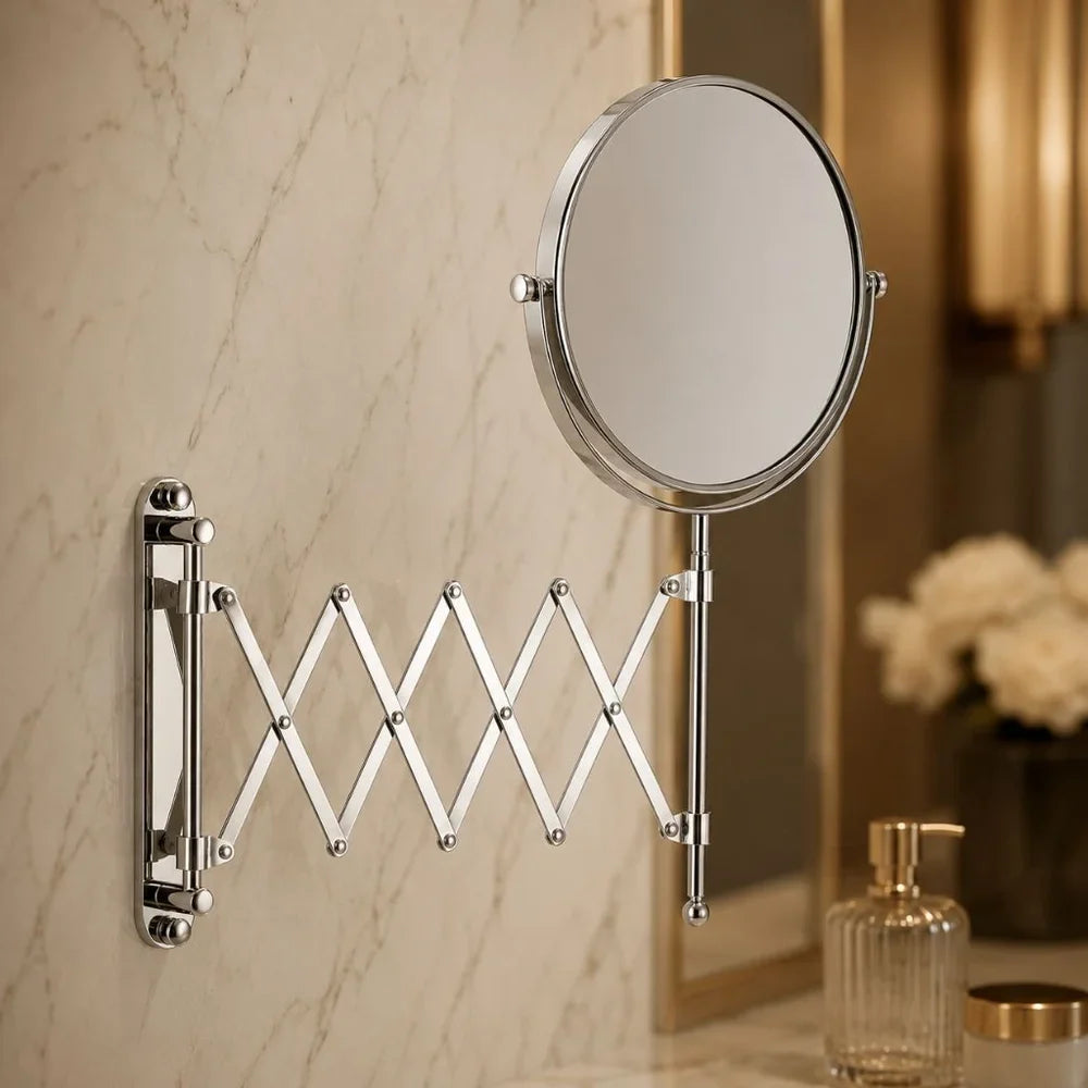 3x Magnifying Round Wall Makeup Mirror Double Sided Pantograph Arm