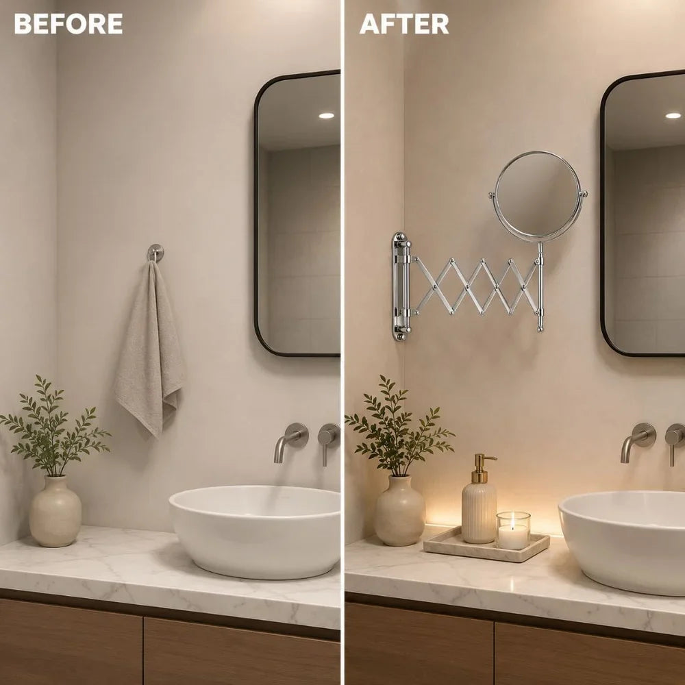 3x Magnifying Round Wall Makeup Mirror Double Sided Pantograph Arm