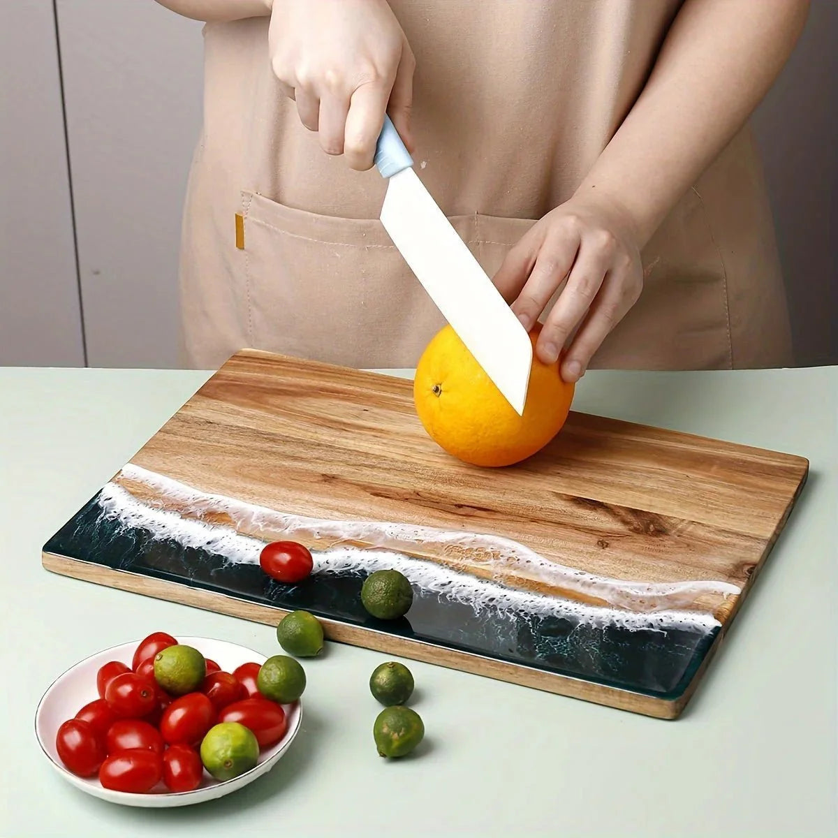 Acacia Wood Cutting Board - Ocean Design by Lattea