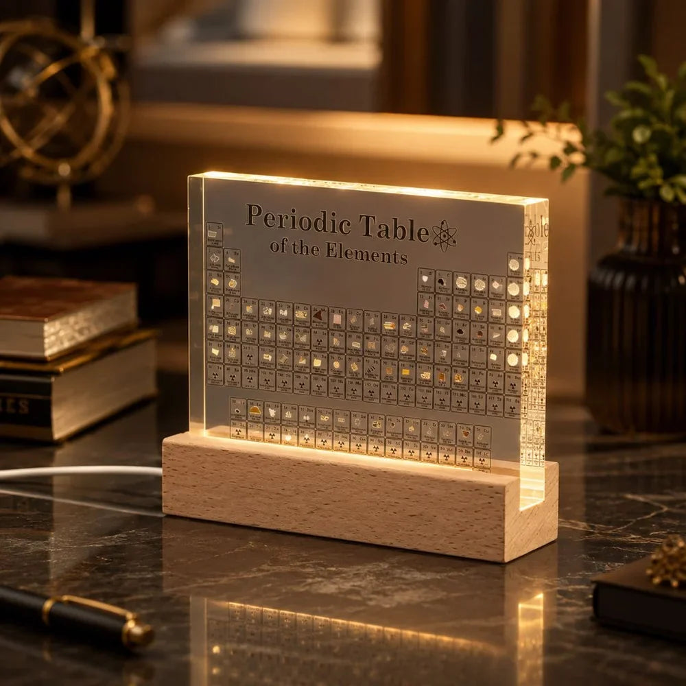 Acrylic Periodic Table Figurine Display with USB Light Desk Ornament