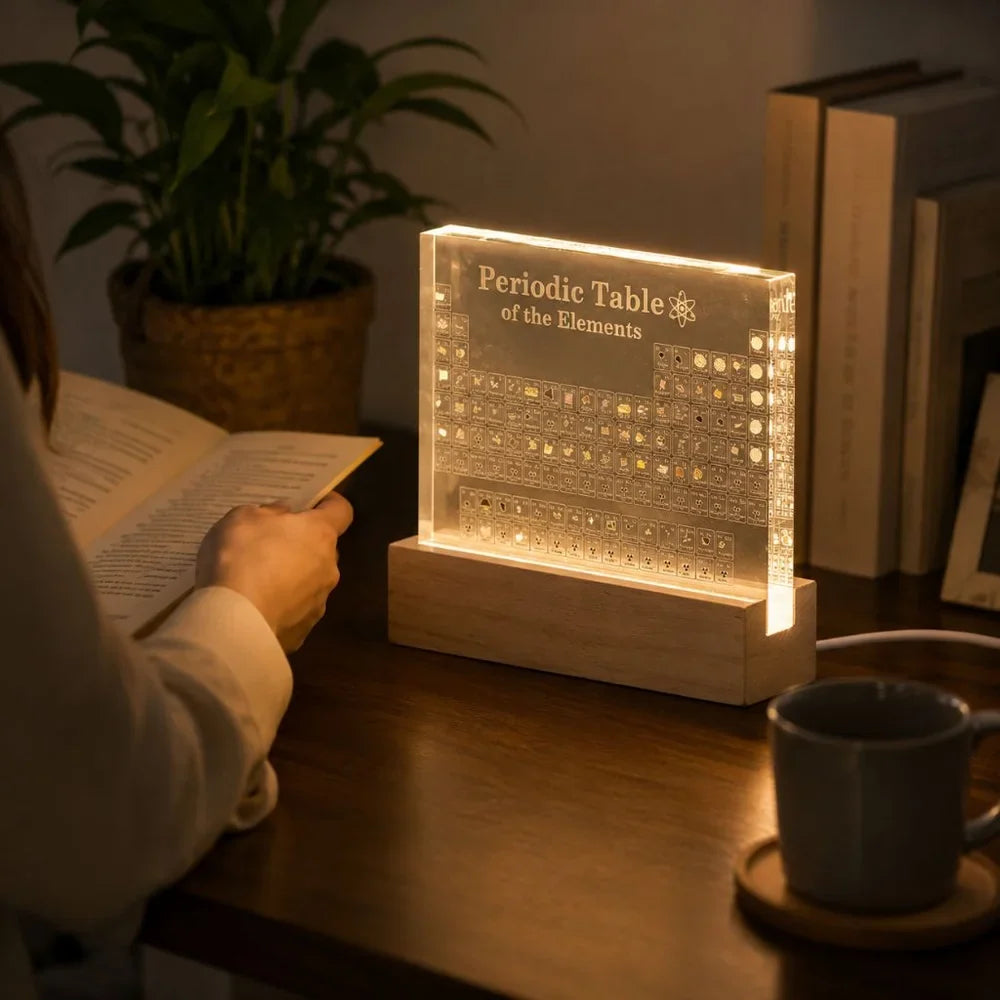 Acrylic Periodic Table Figurine Display with USB Light Desk Ornament