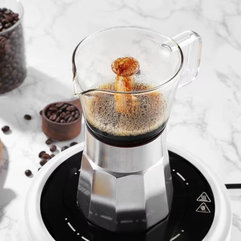 Aluminium Moka Pot Induction Espresso Maker with Glass Top