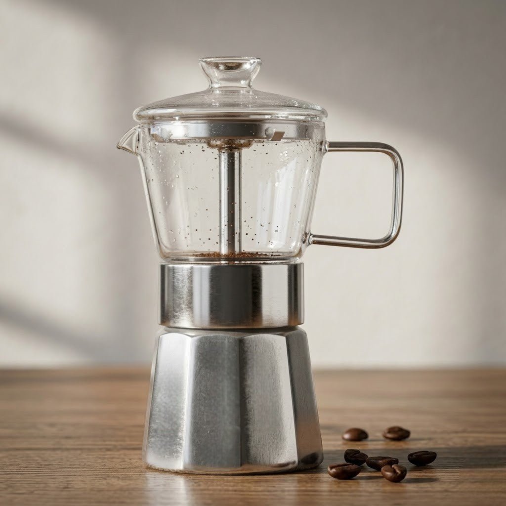 Aluminium Moka Pot Induction Espresso Maker with Glass Top