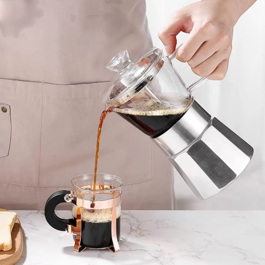 Aluminium Moka Pot Induction Espresso Maker with Glass Top