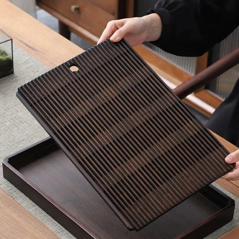 Bamboo Tea Tray Water Drain  - Japanese Style