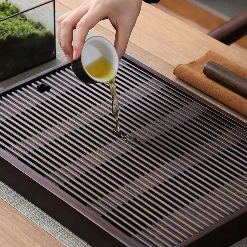 Bamboo Tea Tray Water Drain  - Japanese Style