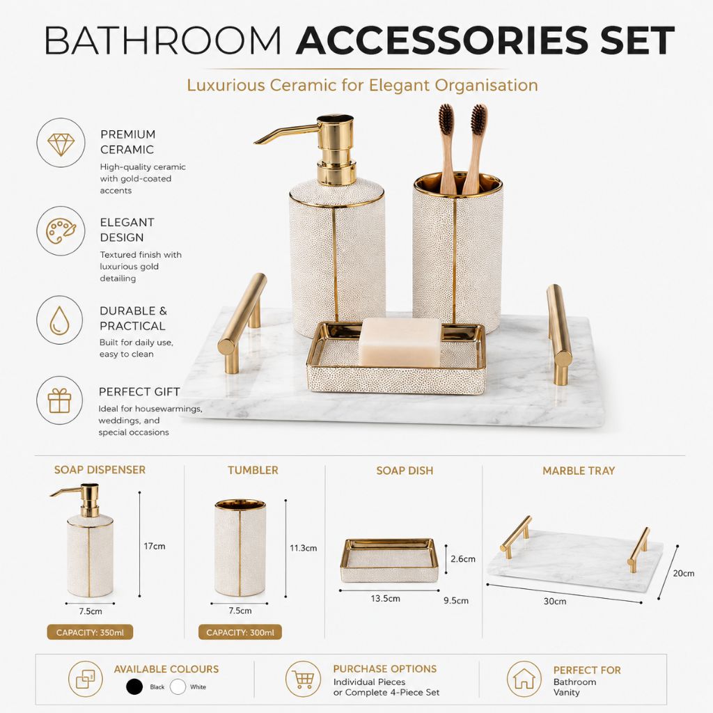 Bathroom Accessories Set – Luxurious Ceramic for Elegant Organisation