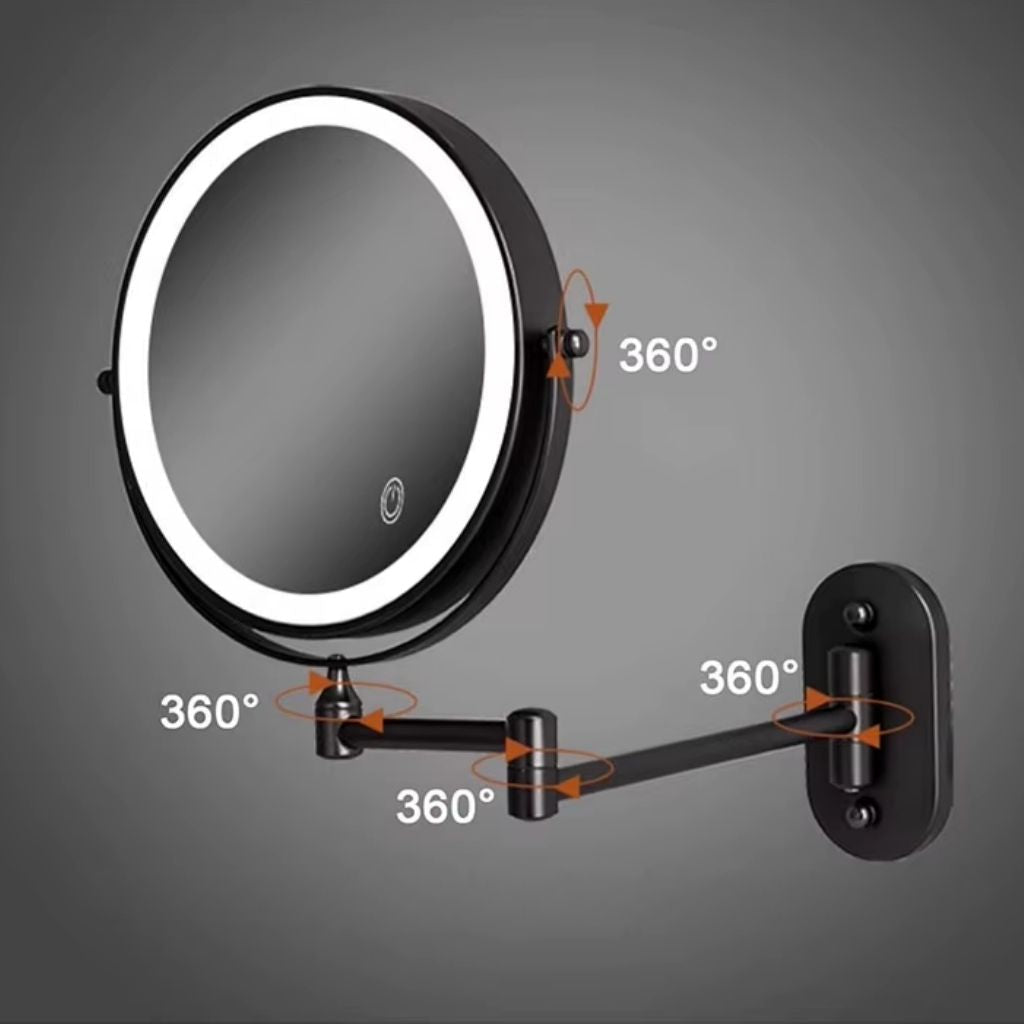 Black Rechargeable LED Mirror – Ideal for Makeup & Bathroom Use