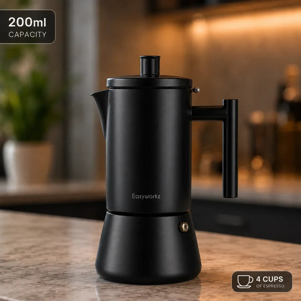 Black Stovetop Espresso Maker Stainless Steel Italian Moka Pot